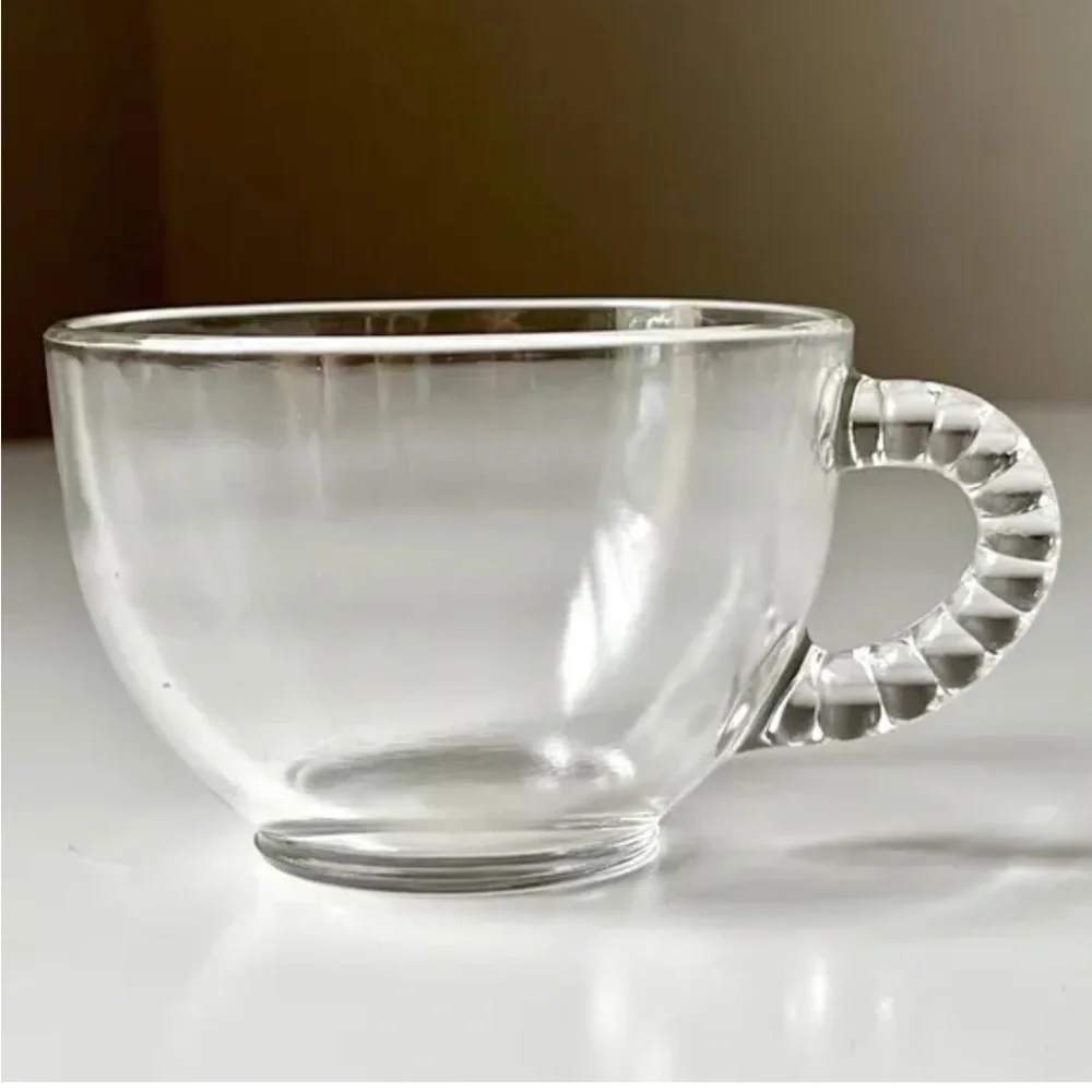 Vintage Clear Glass Teacups -‎ Set of 4 with Swirled Handles